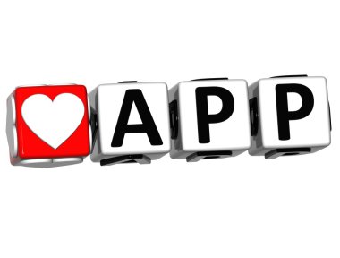 3D aşk app düğmesini tıklatın burada blok metin
