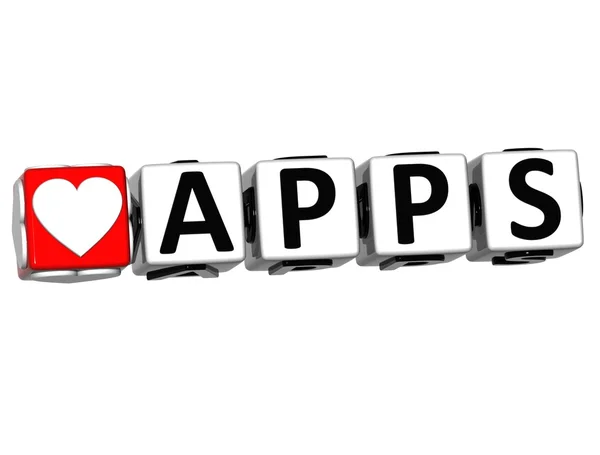 3D Love Apps Button Click Here Block Text — Stock Photo, Image