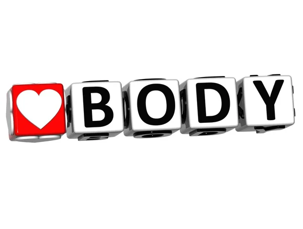 3D miłość ciała przycisk kliknij tutaj blok tekstu — Zdjęcie stockowe