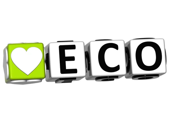 3D love eco knappen Klicka här block text — Stockfoto