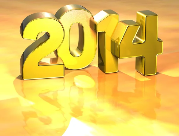 Ano 3D 2014 no fundo de ouro — Fotografia de Stock