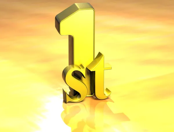 3D Word First on gold background — Stock Photo, Image