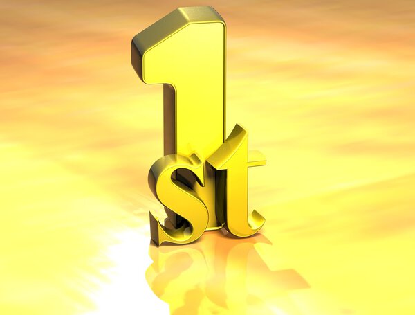 3D Word First on gold background