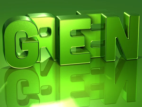 3D-woord groen met spiegel op achtergrond — Stockfoto