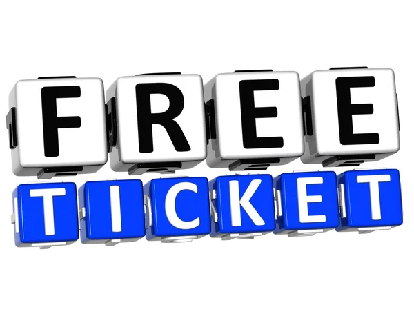 3D Free Ticket Button Click Here Block Text — Stock Photo, Image