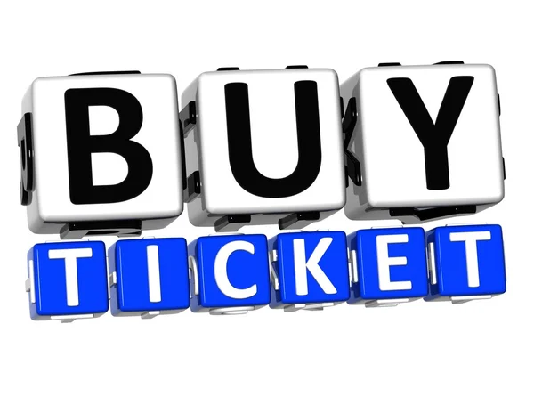3D Buy Ticket Button Click Here Block Text — Stock Photo, Image