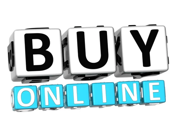 3D Buy Online Button Click Here Block Text — Stock Photo, Image