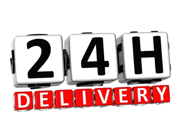 3D Twenty Four Hour Delivery Button Click Here Block Text — Stock Photo, Image