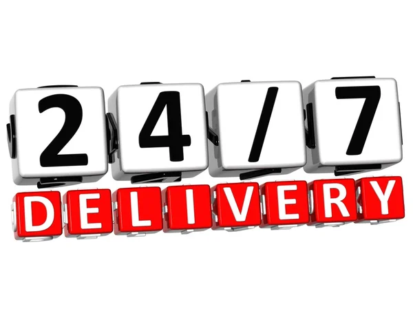 3D Twenty Four Seven Delivery Button Click Here Block Text — Stock Photo, Image