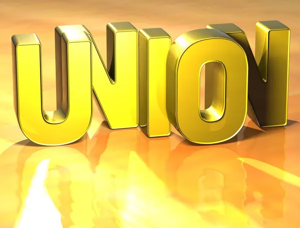 3D λέξη Ένωση σε κίτρινο φόντο — Φωτογραφία Αρχείου