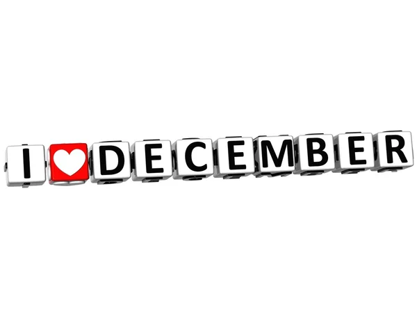 3D I Love December Button Click Here Block Text — Stock Photo, Image