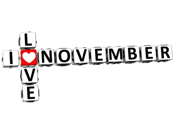 3D I Love November Crossword — Stock Photo, Image