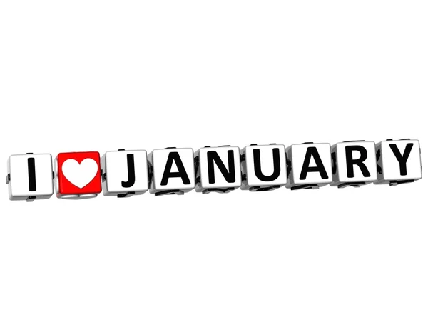 3D I Love January Button Click Here Block Text — Stock Photo, Image