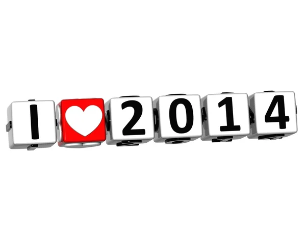 3D I Love 2014 Button Click Here Block Text — Stock Photo, Image