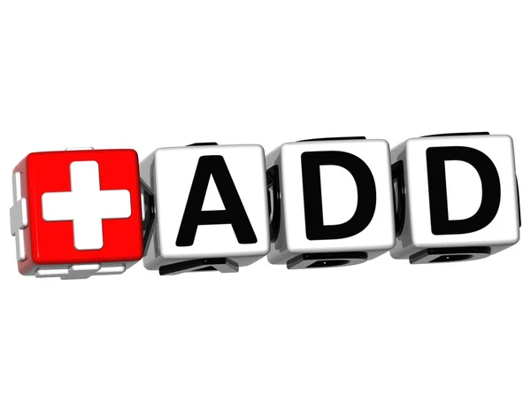 3D Add Button Click Here Block Text — Stock Photo, Image