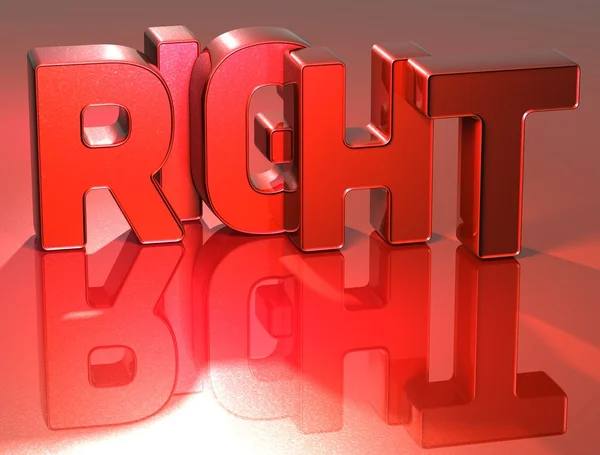 3D Word Right on red background — Stock Photo, Image