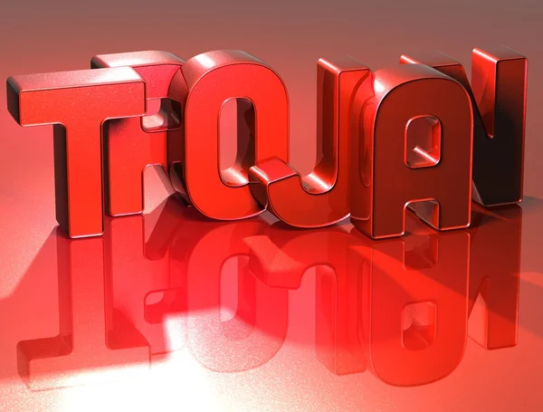 3D słowo trojan na czerwonym tle — Zdjęcie stockowe