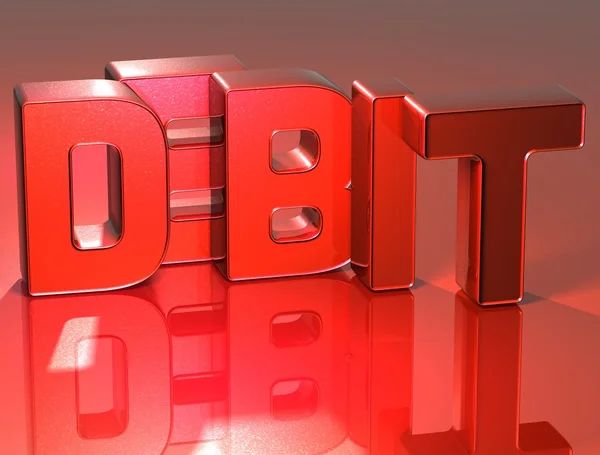 3D Word Debit на красном фоне — стоковое фото