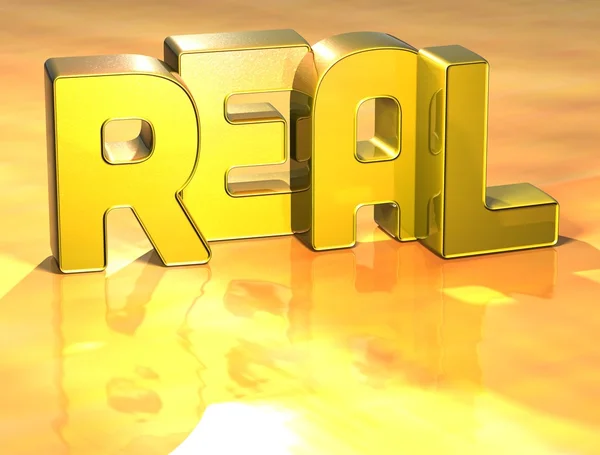 3D Word Real на жёлтом фоне — стоковое фото