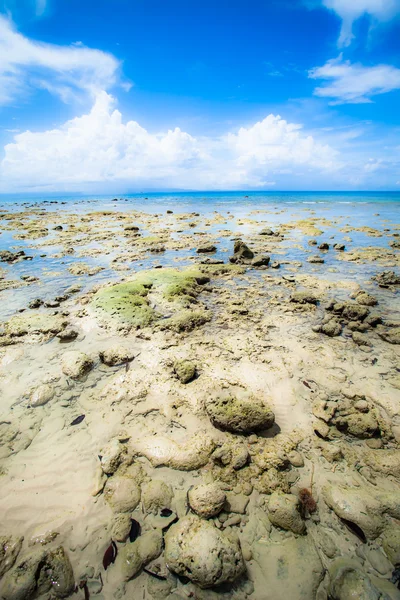 Água do mar transparente e céu azul com nuvens — Fotografia de Stock