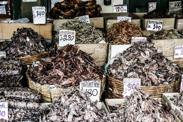 Mercado de peixe no bazar local Tailândia — Fotografia de Stock