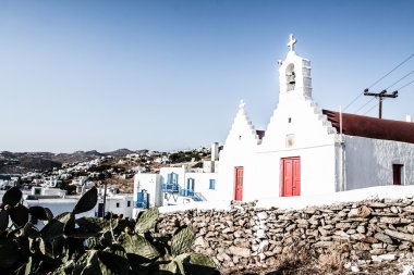 Mikonos kentine Yunanistan yukarıda ünlü yel değirmeni