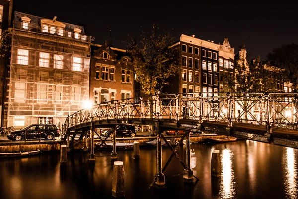 Amsterdam gece, Hollanda — Stok fotoğraf