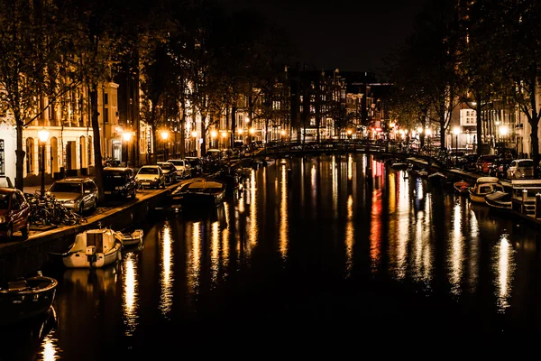 Amsterdam la nuit, Pays-Bas — Photo