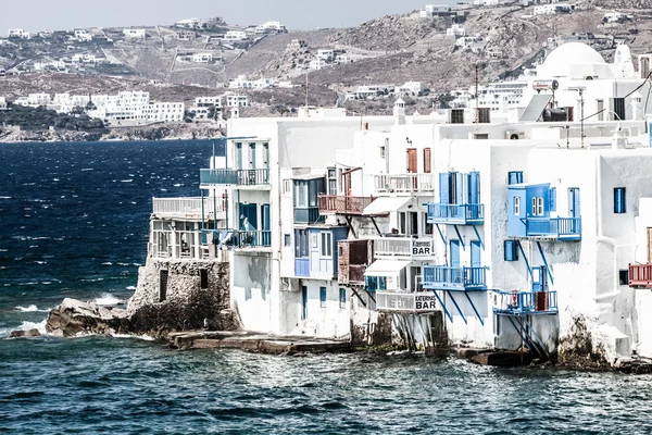 Little Venice neighborhood along the shore of Mykonos, Greece — Stock Photo, Image