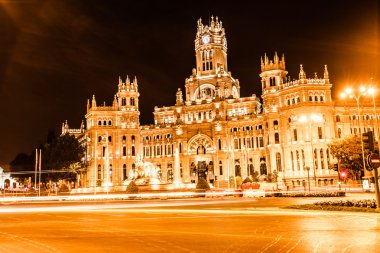 acele gece zaman trafik plaza de cibeles, madrid, İspanya
