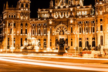 acele gece zaman trafik plaza de cibeles, madrid, İspanya