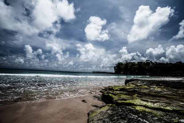 Neil Island beach and blue sky with white clouds, Andaman islands - India — Stock Photo, Image