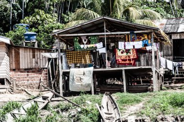 Peru, Perulu amazonas manzara. amazon fotoğraf mevcut tipik Hint kabileleri yerleşim