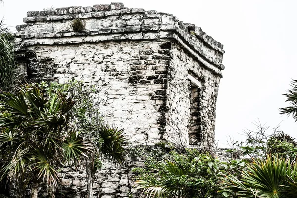 Arquitectura Maya Antigua y Ruinas ubicadas en Tulum, México, frente a la Península de Yucatán —  Fotos de Stock