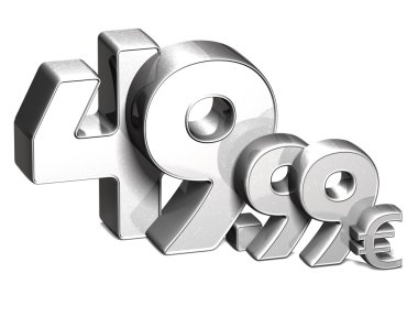 Beyaz arka plan üzerinde 3D gümüş özel fiyat euro koleksiyonu