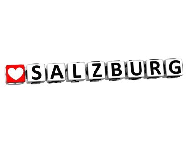 3D salzburg bulmaca bloğu metni beyaz zemin üzerine seviyorum