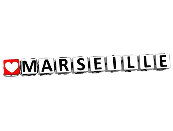 3D I Love Marseille Crossword Block text on white background — Stock Photo, Image