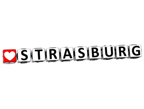 3D I Love Strasburg Block text on white background — стоковое фото