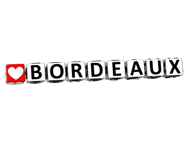 3d ich liebe bordeaux kreuzwortblocktext auf weißem hintergrund — Stockfoto