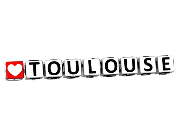 3D I Love Touluse Crossword Block text on white background — Stock Photo, Image