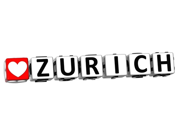 3D-s én szerelem Zürich keresztrejtvény blokk szöveg, fehér háttér — Stock Fotó