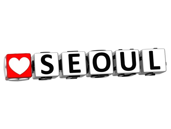 3D I Love Seoul Crossword Block text on white background — Stock Photo, Image