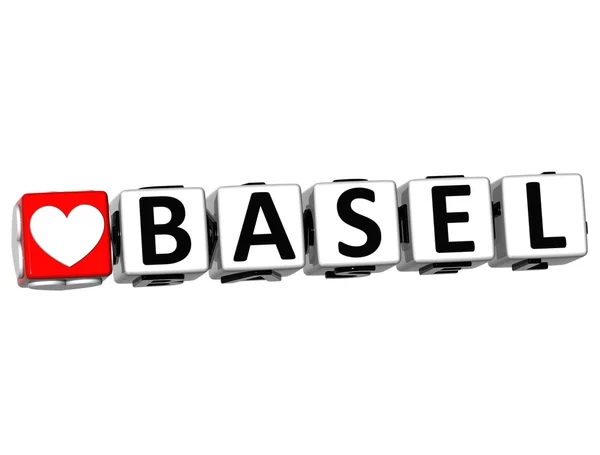 3D-s én szerelem Basel keresztrejtvény blokk szöveg, fehér háttér — Stock Fotó