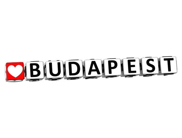 3D I Love Budapest Crossword Block текст на белом фоне — стоковое фото