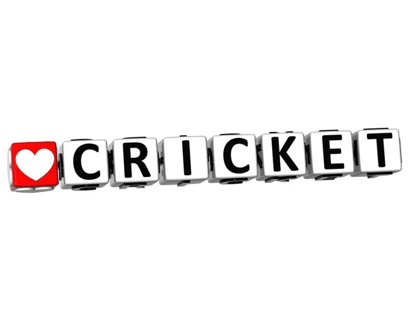 3D ik hou van cricket spel knop blok tekst op witte achtergrond — Stockfoto
