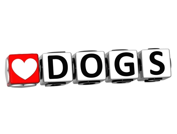 3 d 犬ボタン ブロック テキスト白い背景の上を愛する — ストック写真