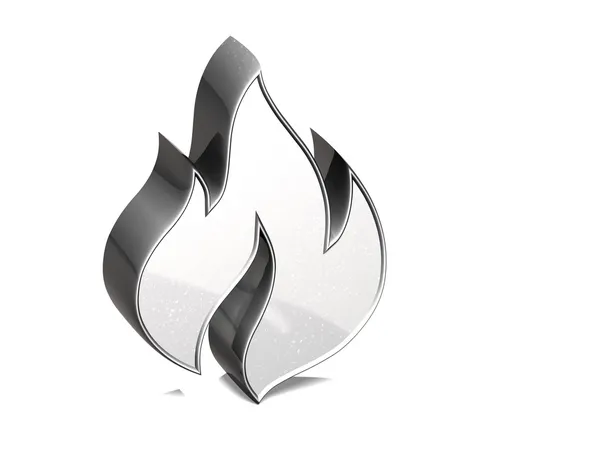 3D ogień srebrny znak na białym tle — Zdjęcie stockowe