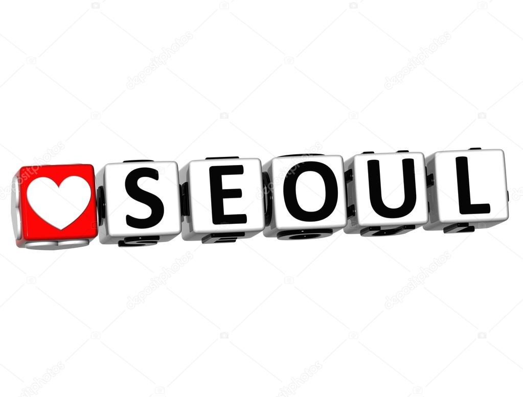 3D I Love Seoul Crossword Block text on white background