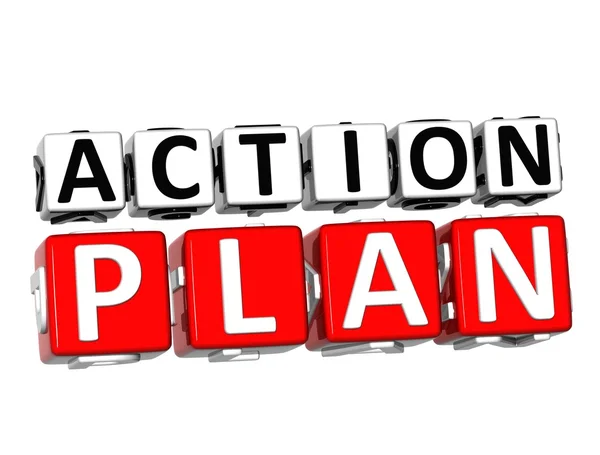 3D action plan knappen Klicka här block text — Stockfoto