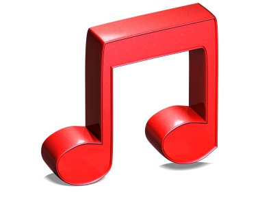 3D müzik notu kırmızı beyaz zemin üzerine işaret